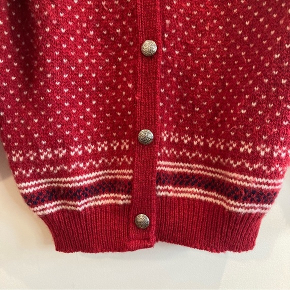 LL BEAN Sz M Wool Blend Metal Button Chunky Fair Isle Style Vintage Cardigan - Picture 5 of 10